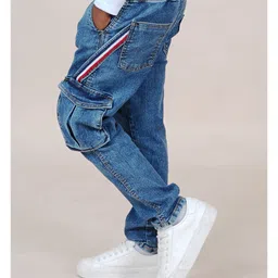 Kiddopanti Denim Solid Jeans With Cargo Pockets - Blue image 4