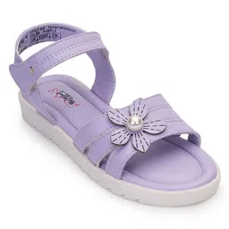 Toothless Floral Applique Detailed Sandals With Velcro Closure - Purple image 4