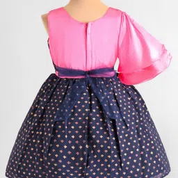 Enfance One Shoulder Floral Applique Detailed Foli Printed Flared Knee Length Dress - Pink image 3