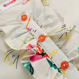 kookie kids india Kookie Kids Poplin Woven Half Sleeves Dress & Sling Bag with Floral Print & Frill Detailing - Cream image 3