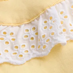 ToffyHouse Interlock Knit Sleeveless Solid Color Frock with Schiffli Detailing - Light Yellow image 3