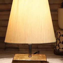 Devansh Cotton Square Natural Wood Table Lamp - Off White image 4