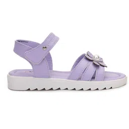 Toothless Floral Applique Detailed Sandals With Velcro Closure - Purple image 5
