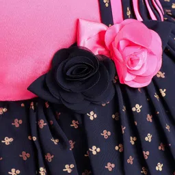 Enfance One Shoulder Floral Applique Detailed Foli Printed Flared Knee Length Dress - Pink image 4