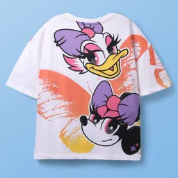 Pine Kids Disney Single Jersey Knit Half Drop Shoulder Sleeves Oversized T-Shirt with Front & Back Minnie & Friends Graphics - White image 4
