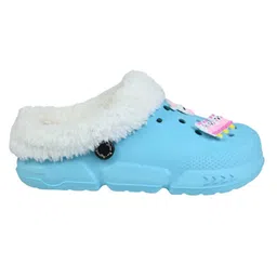 Yellow Bee Bunny Applique Detailed Perforated Plush Line Detailed Clogs - Blue image 5