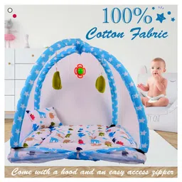 Babytoons Baby Bedding Set/Mattress Set with Mosquito Net and Baby Play Gym (Blue, 0-12 Months) image 5