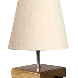 Devansh Cotton Square Natural Wood Table Lamp - Off White image 5