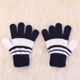 Pine Kids Woollen Knit Color Block Benie Gloves & Muffler Set - Black & White image 5