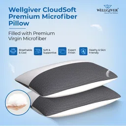 WELLGIVER White Set of 2 Fibre Filled Cotton Ultra Soft Sleep Pillow image 3