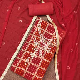 HERE&NOW Bandhani Woven Design Beads and Stones Unstitched Dress Material-picture-34