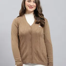 Monte Carlo Camel Regular Fit Self Pattern Cardigan image 1
