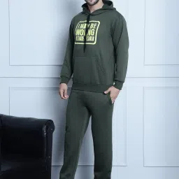 Vimal Jonney Olive Regular Fit Printed Hooded Sweatshirt & Trackpants Set image 3