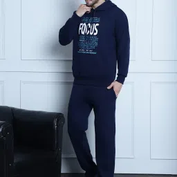 Vimal Jonney Navy Regular Fit Printed Hooded Sweatshirt & Trackpants Set image 3