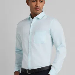 Peter England Elite Blue Cotton Regular Fit Self Pattern Shirt image 3