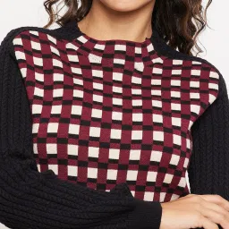 MADAME Maroon Cotton Chequered Top & Skirt Set image 5