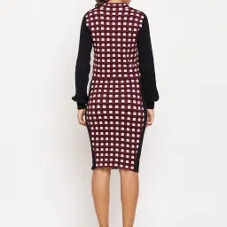 MADAME Maroon Cotton Chequered Top & Skirt Set image 2