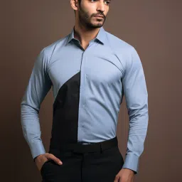 HE SPOKE Blue Tailored Fit Shirt image 3