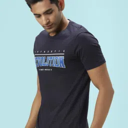 People by Pantaloons Navy Cotton Slim Fit Printed T-Shirt image 3