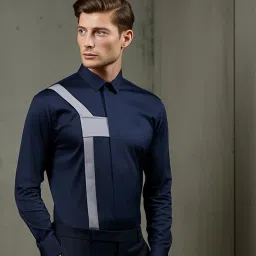 HE SPOKE Navy Tailored Fit Shirt image 3
