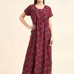 Sweet Dreams Maroon Cotton Printed Night Dress image 1