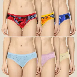 AROUSY Red & Blue Printed Bikini Panties - Pack Of 6 image 1