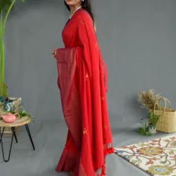 Suta Red Cotton Woven Saree Without Blouse image 3