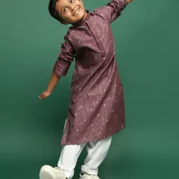 Sanwara Kids Wine Embroidered Kurta With Pants Set image 3
