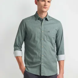 arrow sport Arrow Sports Green Cotton Slim Fit Printed Shirt image 1