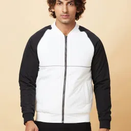 Being Human White Slim Fit Colour Block Bomber Jacket image 1