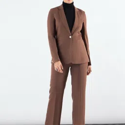 Powersutra Brown Plain Blazer With Trouser image 1