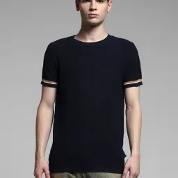 Jack & Jones Navy Cotton Slim Fit Texture T-Shirt image 1