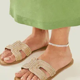 Accessorize London Silver Station Leaf Anklet for Women-image-67