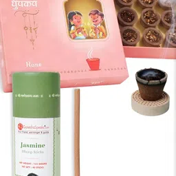 GaneshaSpeaks 95-Pcs Brown Rose Dhoop Cup, Incense Sticks & Jasmine Dhoop Sticks-image-51