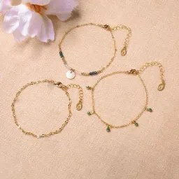 Accessorize London Gold Gem Drop Anklet for Women - Set of 3-image-22