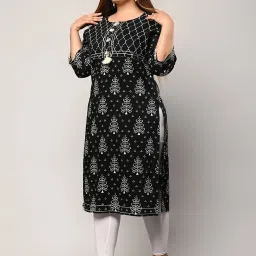 Swasti Plus Size Black Pure Cotton Printed Straight Kurta image 3