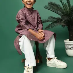 Sanwara Kids Wine Embroidered Kurta With Pants Set image 4