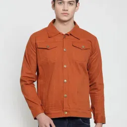 VOXATI Dark Orange Full Sleeves Shirt Collar Denim Jacket-image-14