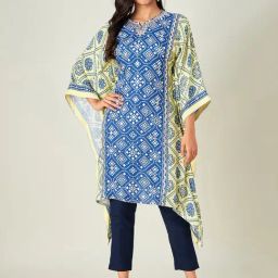 The Kaftan Company Blue & Yellow Bandhani A Line Kaftan Kurta-picture-10