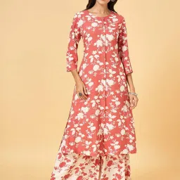Rangmanch by Pantaloons Peach & White Printed Kurta Palazzo Set image 1