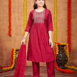 Aarika Kids Dark Pink Embroidered Kurta with Pants image 1
