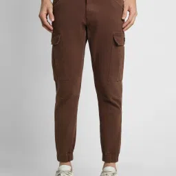 Peter England Brown Cotton Regular Fit Joggers image 1