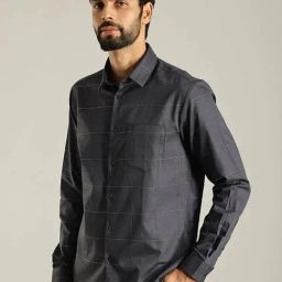 Indian Terrain Grey Slim Fit Checks Shirt-picture-36
