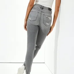 American Eagle Women Grey Ne(x)t Level Ripped Super High-Waisted Jegging image 2