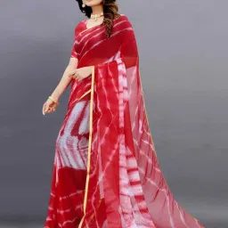 APNISHA Red Printed Saree With Unstitched Blouse image 3