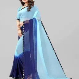 APNISHA Blue Printed Saree With Unstitched Blouse image 3