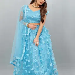APNISHA Blue Embroidered Semi Stitched Lehenga Choli Set With Dupatta image 3