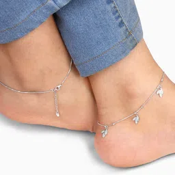 GIVA 925 Sterling Silver Rhodium-Plated Triple Leaf Charm Anklet image 2