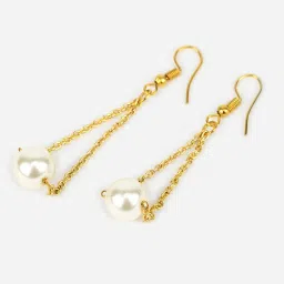 Priyaasi Link Chain Pearl White Dangler Earrings image 3