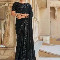 Satrani Black Embellished Saree With Unstitched Blouse-picture-16